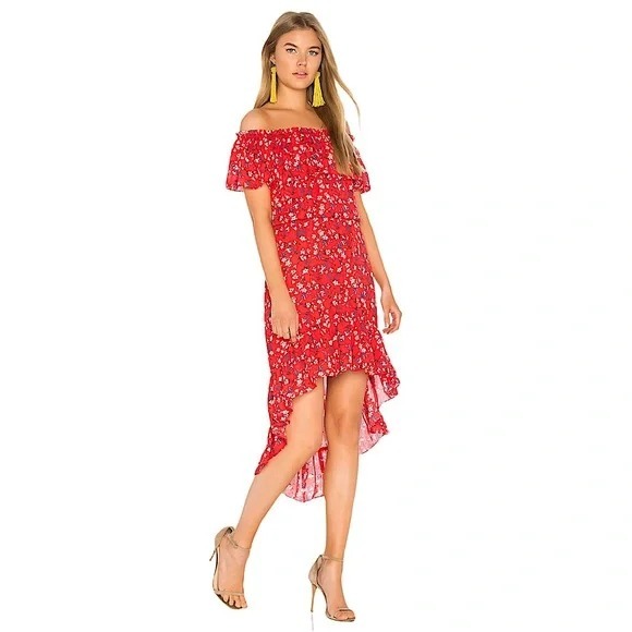 Dresses & Skirts - REVOLVE Devlin Carrie Women's Dress Red Ditsy Floral Off Shoulder M